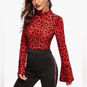 Red Leopard Print Women's Top